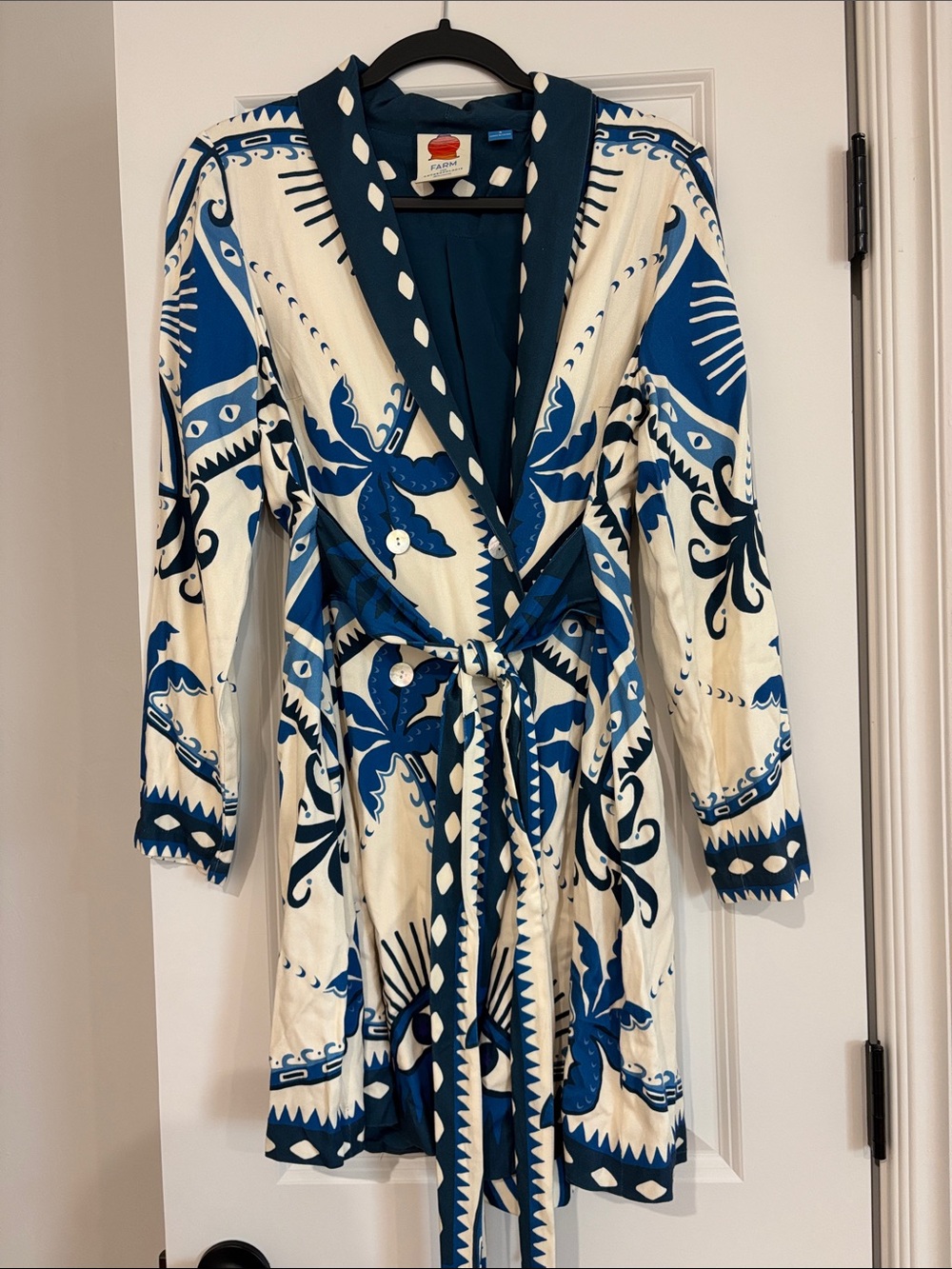 FARM Rio for Anthropologie Blue and Cream Printed Midi Dress